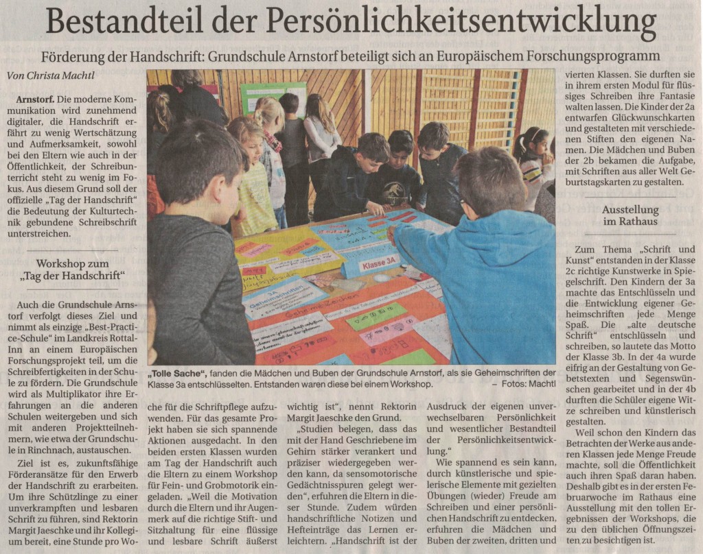 2019_02_01 Bestandteil Persönlichkeitentwicklung - Förderung der Handschrift PNP-Artikel 19032019